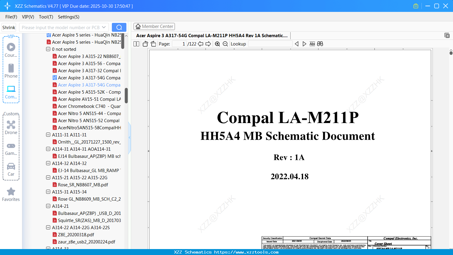 Laptop Acer Aspire 3 A317-54G Compal LA-M211P HH5A4 Rev 1A Schematic